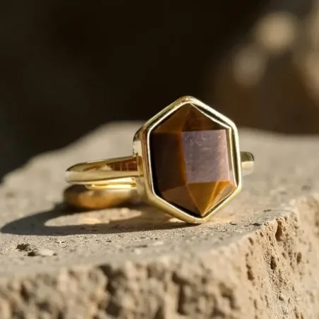 Bague œil de tigre – force & ancrage en plaqué or