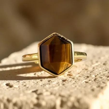 Bague œil de tigre – force & ancrage en plaqué or