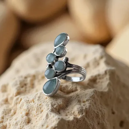 Bague Aigue-Marine Gouttes – Clarté & Communication Émotionnelle