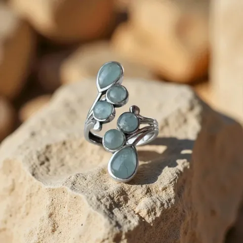 Bague Aigue-Marine Gouttes – Clarté & Communication Émotionnelle