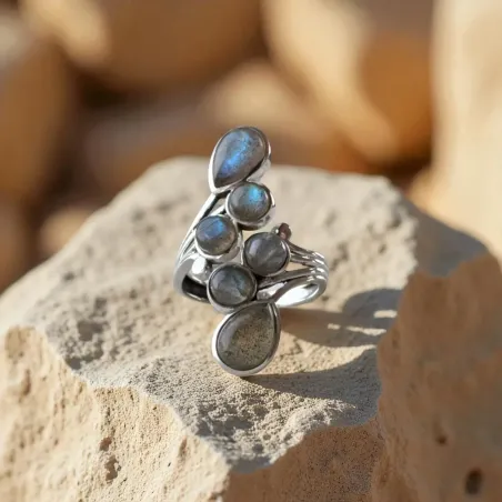 Bague Labradorite Gouttes – Intuition & Protection Énergétique