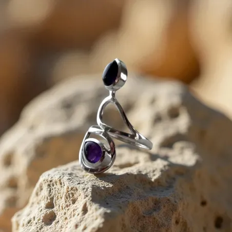 Bague améthyste deux gouttes – protection & clarté