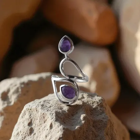 Bague améthyste deux gouttes – protection & clarté