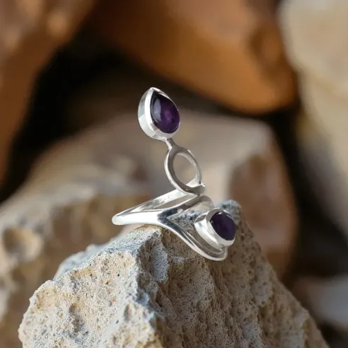 Bague améthyste deux gouttes – protection & clarté