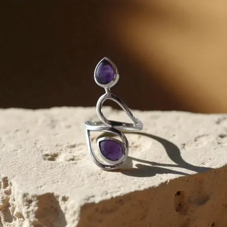 Bague améthyste deux gouttes – protection & clarté