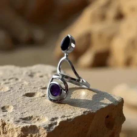 Bague améthyste deux gouttes – protection & clarté