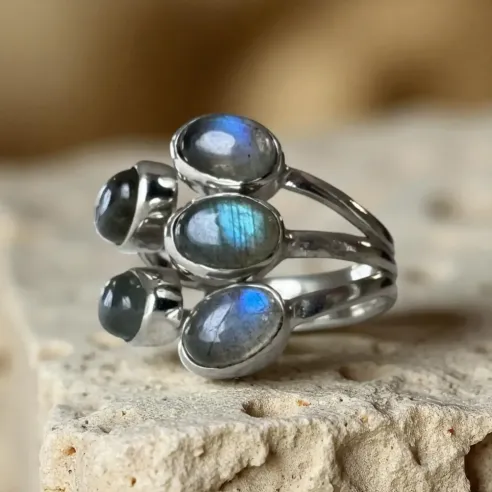 Bague Labradorite Argent 5 Gouttes – Intuition & Protection