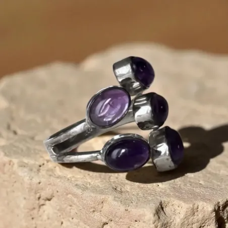 Bague Améthyste 5 Gouttes Réglable – Apaisement & Connexion