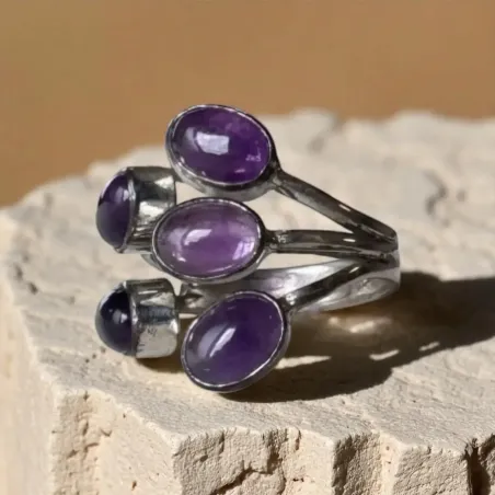 Bague Améthyste 5 Gouttes Réglable – Apaisement & Connexion