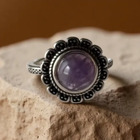 Bague Améthyste Fleur – Sérénité & Connexion Spirituelle