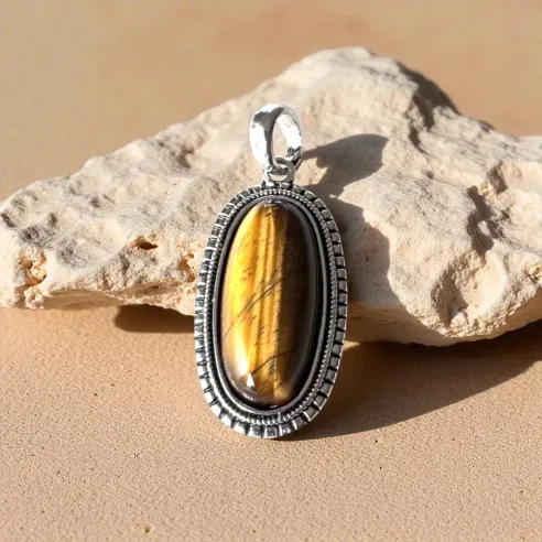 Pendentif Œil de Tigre Ovale – Protection & Force Intérieure