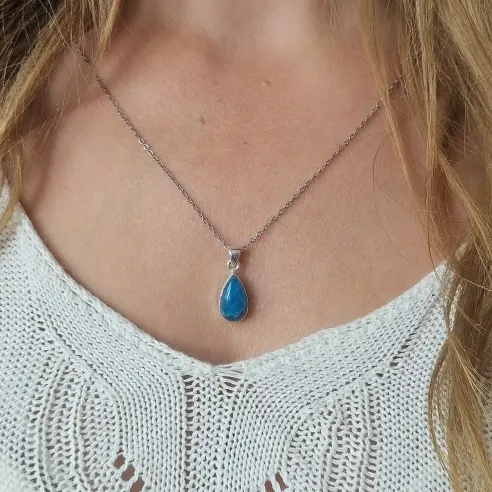 Pendentif Apatite Petite Goutte Argent - Expression & clarté
