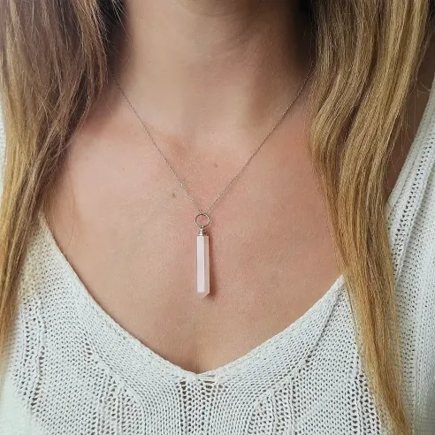 Pendentif Quartz Rose Pointe – Pierre de tendresse, guérison