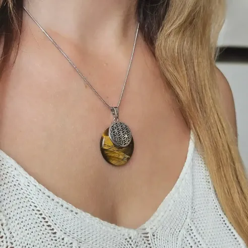 Pendentif Donut Fleur de Vie – Pierres naturelles & énergie