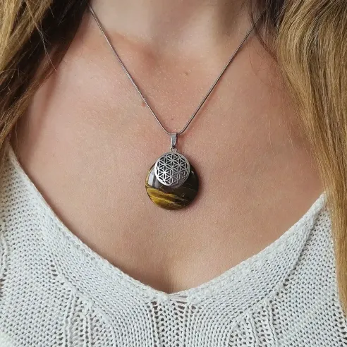 Pendentif Donut Fleur de Vie – Pierres naturelles & énergie