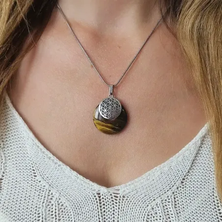 Pendentif Donut Fleur de Vie – Pierres naturelles & énergie