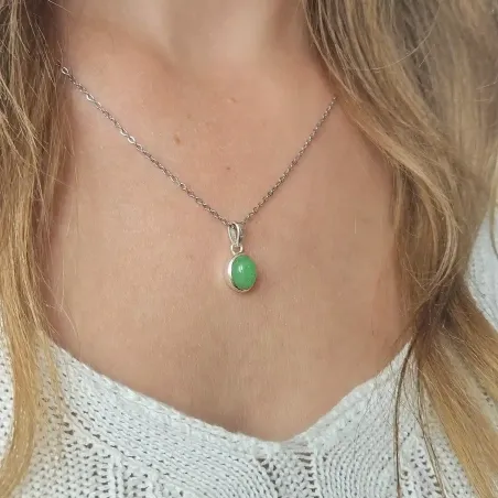 Pendentif en Jade oval Argent – Équilibre - sérénité du cœur