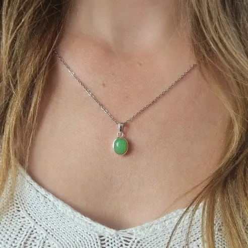 Pendentif en Jade oval Argent – Équilibre - sérénité du cœur