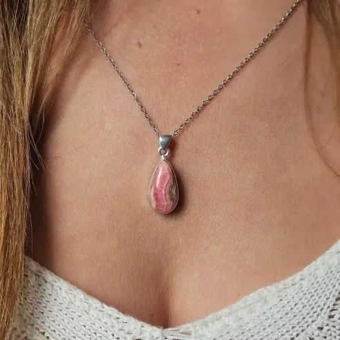 Pendentif Rhodochrosite petite Goutte – Apaisement & Cœur