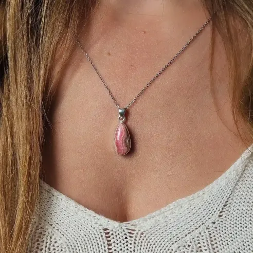 Pendentif Rhodochrosite petite Goutte – Apaisement & Cœur