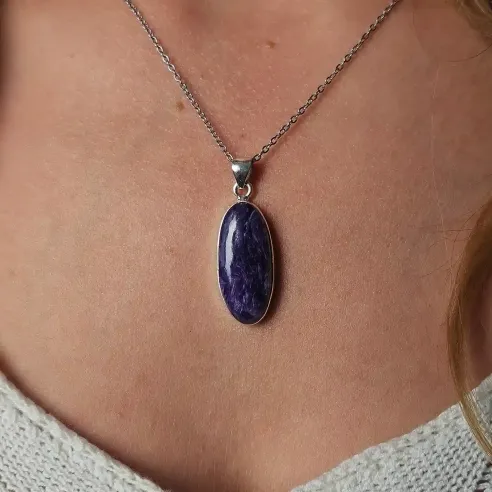 Pendentif Charoïte Ovale - Paix et transmutation spirituelle
