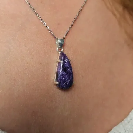 Pendentif Charoïte Griffée Argent - Intuition & paix