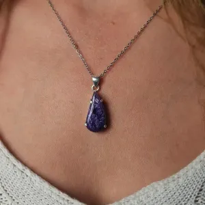 Pendentif Charoïte Griffée Argent - Intuition & paix