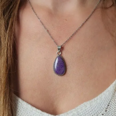 Pendentif Sugilite Ovale Argent – Guérison et Protection