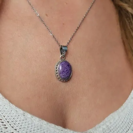 Pendentif Sugilite Ovale Argent – Guérison et Protection