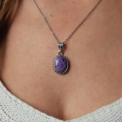 Pendentif Sugilite Ovale Argent – Guérison et Protection