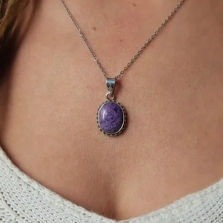 Pendentif Sugilite Ovale Argent – Guérison et Protection