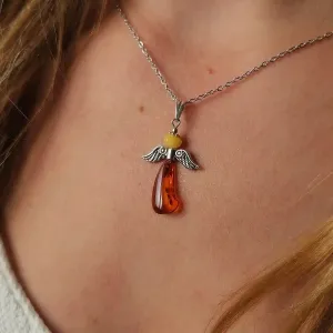 Pendentif Ange Ambre Argent – Douceur & Protection Divine