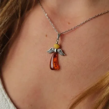 Pendentif Ange Ambre Argent – Douceur & Protection Divine