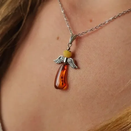 Pendentif Ange Ambre Argent – Douceur & Protection Divine
