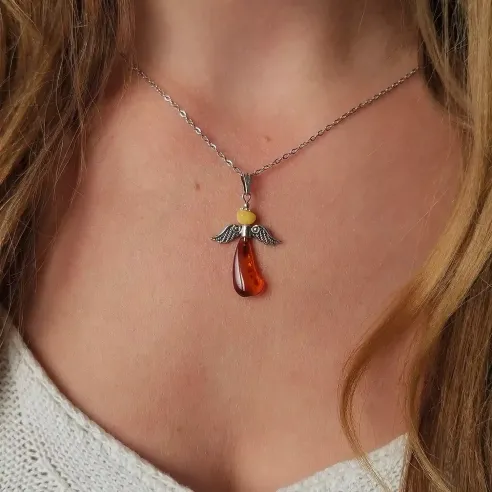 Pendentif Ange Ambre Argent – Douceur & Protection Divine