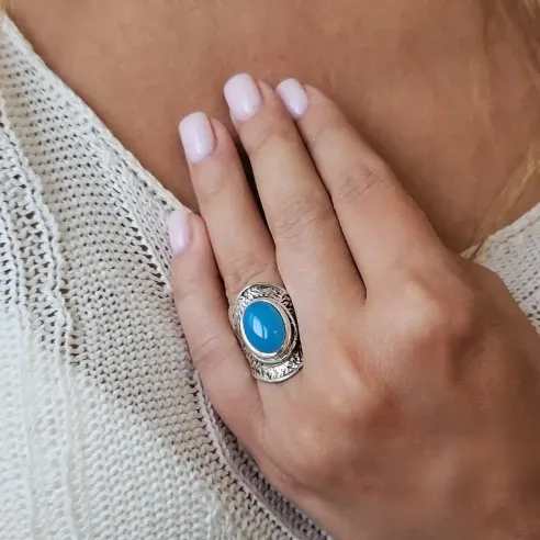 Bague onyx bleu argent – Stabilité et maîtrise intérieure