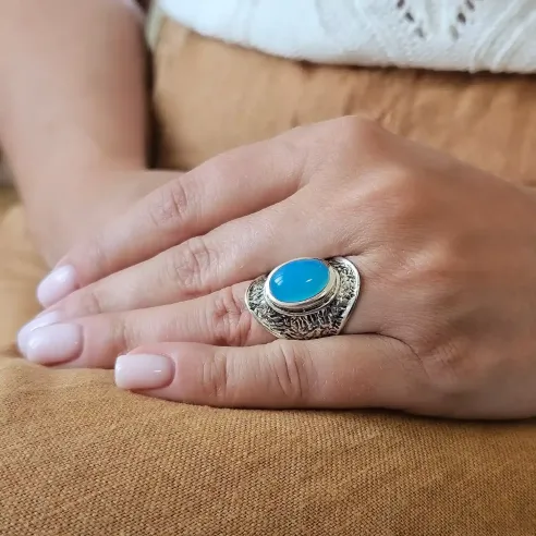 Bague onyx bleu argent – Stabilité et maîtrise intérieure