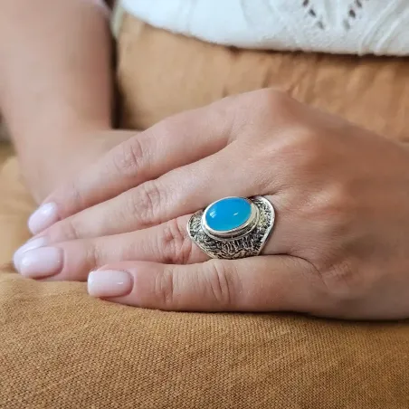 Bague onyx bleu argent – Stabilité et maîtrise intérieure