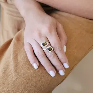 Bague Œil de Tigre Réglable – Deux Gouttes de Protection