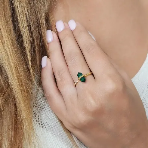 Bague Malachite Argent Doré – Bijou spirituel en argent doré