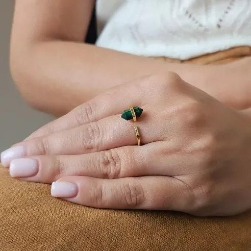 Bague Malachite Argent Doré – Bijou spirituel en argent doré
