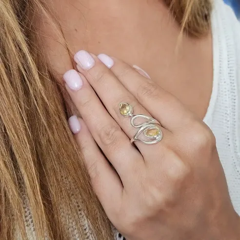 Bague Citrine – Argent Réglable, Vitalité & Abondance