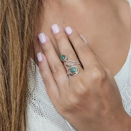 Bague Aventurine 2 Gouttes – Harmonie du cœur & ajustement