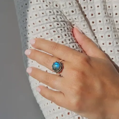 Bague Labradorite Ronde - Protection et intuition centrée