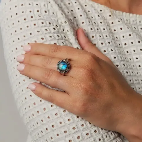 Bague Labradorite Ronde - Protection et intuition centrée