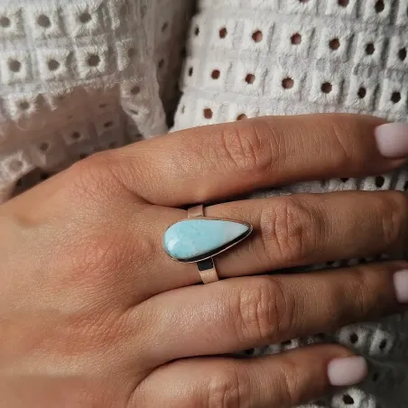 Bague larimar goutte fine argent – Douceur & paix intérieure