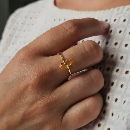 Bague citrine double pointe – Joie et abondance