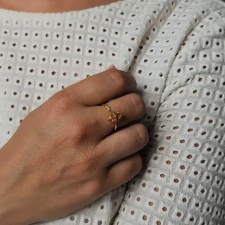 Bague citrine double pointe – Joie et abondance