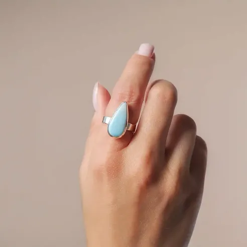 Bague larimar goutte fine argent – Douceur & paix intérieure