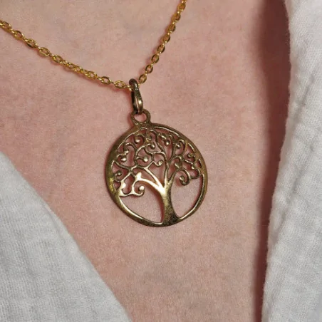 Pendentif arbre de vie laiton doré – symbole spirituel